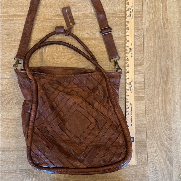 Monserat de Lucca Benecio XL Leather Strip Design Tote Bag Double Rolled Handles - Picture 7 of 8